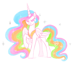 Size: 500x437 | Tagged: safe, artist:mn27, princess celestia, alicorn, pony, ethereal mane, female, mare, raised hoof, simple background, smiling, smirk, solo, starry mane, white background