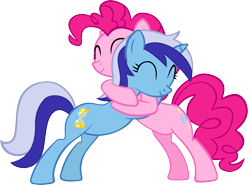 Size: 5459x4031 | Tagged: safe, artist:ironm17, minuette, pinkie pie, earth pony, pony, unicorn, amending fences, absurd resolution, duo, eyes closed, female, hug, mare, simple background, smiling, transparent background, vector