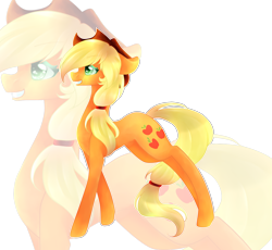 Size: 2500x2297 | Tagged: safe, artist:demonbatmlp, artist:musicstar123, applejack, earth pony, pony, collaboration, grin, simple background, smiling, solo, transparent background