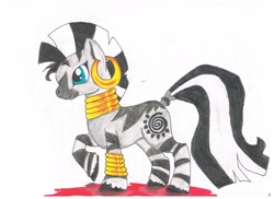 Size: 2338x1700 | Tagged: safe, zecora, zebra, bridle gossip, female, profile, raised hoof, simple background, smiling, solo, traditional art, white background