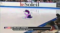 Size: 1280x719 | Tagged: safe, derpibooru import, twilight sparkle, winter wrap up, faceplant, ice skating