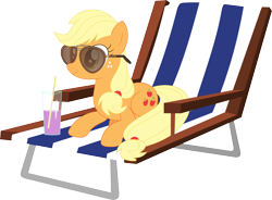 Size: 3510x2577 | Tagged: safe, artist:porygon2z, applejack, earth pony, pony, beach chair, chair, chillaxing, drink, female, glass, glasses, lounge chair, mare, simple background, solo, sunglasses, transparent background, vector