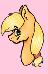 Size: 1273x1949 | Tagged: safe, artist:pinkcloudhugger, applejack, earth pony, pony, bust, female, mare, profile, simple background, solo