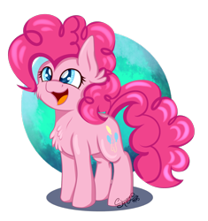 Size: 1324x1408 | Tagged: safe, artist:shamy-crist, pinkie pie, earth pony, pony, chest fluff, chibi, cute, diapinkes, female, happy, mare, simple background, solo, transparent background