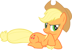 Size: 4173x2890 | Tagged: safe, artist:greseres, applejack, earth pony, pony, the cutie mark chronicles, absurd resolution, female, freckles, hat, high res, mare, prone, simple background, solo, transparent background, vector