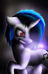 Size: 1024x1566 | Tagged: safe, artist:lupiarts, dj pon-3, vinyl scratch, pony, unicorn, crying, gritted teeth, looking back, rain, sad, solo