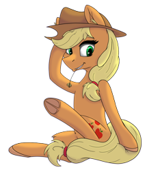 Size: 3850x4478 | Tagged: safe, artist:lula-moonarts, applejack, earth pony, pony, absurd resolution, cowboy hat, female, hat, haystick, mare, simple background, solo, stetson, transparent background, underhoof