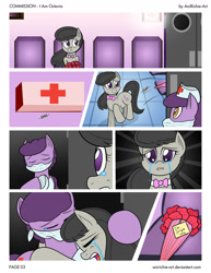 Size: 1024x1325 | Tagged: safe, artist:ladyanidraws, octavia melody, earth pony, pony, commission, crying, feels, flower, hospital, i am octavia, implied death, nurse, sad