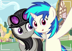 Size: 4237x3000 | Tagged: safe, artist:godoffury, dj pon-3, octavia melody, vinyl scratch, earth pony, pony, accessory swap, ponyville, selfie