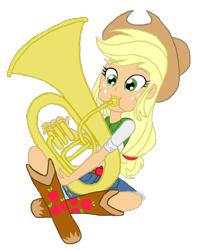 Size: 837x954 | Tagged: safe, artist:haleyc4629, applejack, a case for the bass, equestria girls, rainbow rocks, cowgirl, female, musical instrument, playing instrument, simple background, solo, transparent background, tuba, tubajack, vector