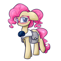 Size: 1200x1200 | Tagged: safe, artist:otterlore, mayor mare, earth pony, pony, blushing, cute, female, glasses, mare, mayorable, non-dyed mayor, pink, pink hair, saddle bag, simple background, solo, white background, younger