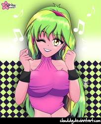 Size: 733x900 | Tagged: safe, artist:clouddg, lemon zest, equestria girls, friendship games, belly button, big breasts, breasts, busty lemon zest, female, looking at you, midriff, solo