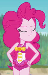 Size: 700x1080 | Tagged: safe, screencap, pinkie pie, better together, equestria girls, forgotten friendship, clothes, cropped, female, geode of sugar bombs, hand on hip, magical geodes, solo, swimsuit