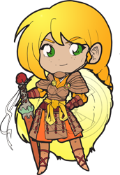 Size: 530x769 | Tagged: safe, artist:amypeterson, applejack, human, armor, chibi, humanized, legend of the five rings, simple background, solo, sword, transparent background, watermark, weapon