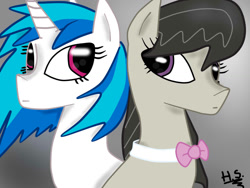 Size: 1024x768 | Tagged: safe, artist:skyhiperfury, dj pon-3, octavia melody, vinyl scratch, earth pony, pony, looking at each other