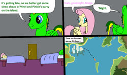 Size: 1023x610 | Tagged: safe, artist:didgereethebrony, fluttershy, oc, oc:didgeree, pegasus, pony, comic:wreck of the renaissance, door, island, manehattan, map, sleeping