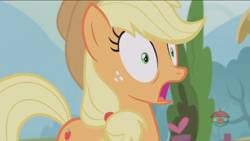 Size: 1234x694 | Tagged: safe, screencap, applejack, earth pony, pony, honest apple, solo