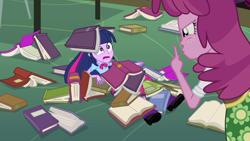 Size: 1920x1080 | Tagged: safe, derpibooru import, screencap, cheerilee, twilight sparkle, equestria girls, equestria girls (movie), book, library