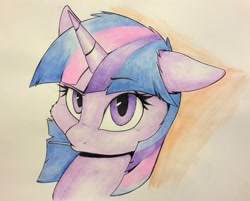 Size: 2274x1831 | Tagged: safe, artist:captainpudgemuffin, derpibooru import, twilight sparkle, pony, unicorn, bust, duckface, female, floppy ears, lollipop, looking at you, mare, portrait, raised eyebrow, solo, traditional art