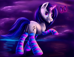 Size: 1500x1159 | Tagged: safe, artist:fox-moonglow, dj pon-3, vinyl scratch, pony, unicorn, clothes, plot, socks, solo, striped socks