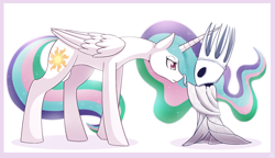 Size: 1000x574 | Tagged: safe, artist:vavacung, princess celestia, alicorn, pony, series:isekai no mlp, crossover, female, hollow knight, the pale king