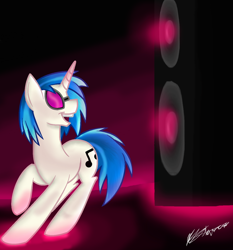 Size: 1024x1098 | Tagged: safe, artist:shellythewolf1, dj pon-3, vinyl scratch, pony, unicorn, solo, speakers