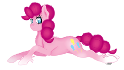 Size: 1280x720 | Tagged: safe, artist:jbond, pinkie pie, earth pony, pony, chest fluff, female, mare, no pupils, prone, simple background, solo, unshorn fetlocks, white background