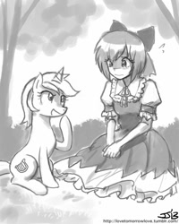 Size: 800x1000 | Tagged: safe, artist:johnjoseco, lyra heartstrings, human, cirno, crossover, grayscale, monochrome, touhou