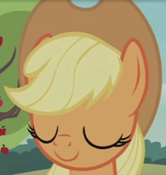 Size: 584x617 | Tagged: safe, screencap, applejack, earth pony, pony, honest apple, cropped, cute, eyes closed, female, jackabetes, mare, smiling, solo