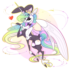 Size: 2049x1929 | Tagged: safe, artist:marbola, princess celestia, alicorn, pony, bedroom eyes, bunny suit, bunnylestia, cuffs (clothes), digital art, eyelashes, eyeshadow, female, heart, makeup, mare, smiling, solo