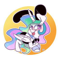 Size: 1500x1500 | Tagged: safe, artist:lou, princess celestia, alicorn, pony, :p, blushing, bunny ears, bunny suit, bunnylestia, clothes, cuffs (clothes), cute, cutelestia, female, mare, raspberry, tongue out