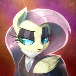 Size: 1500x1500 | Tagged: safe, artist:talonsofwater, fluttershy, pegasus, pony, fake it 'til you make it, female, fluttergoth, lidded eyes, lipstick, mare, solo, tongue out