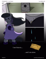 Size: 2550x3300 | Tagged: safe, artist:ladyanidraws, dj pon-3, octavia melody, vinyl scratch, earth pony, pony, clothes, crying, death, dress, feels, flower, grave, i am octavia, sad, tears of pain, ticket