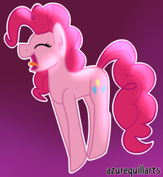 Size: 1426x1547 | Tagged: safe, artist:azure-quill, pinkie pie, pony, happy, pink background, simple background, solo