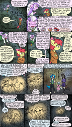 Size: 743x1300 | Tagged: safe, artist:kaemantis, apple bloom, diamond tiara, dj pon-3, octavia melody, scootaloo, silver spoon, sweetie belle, truffle shuffle, twist, vinyl scratch, anthro, comic:junior gala, clothes, comic, cute, cutie mark crusaders, diasweetes, dress, friendshipping, phantom of the opera, scratchtavia, shipping, silverbelle, singing, skirt