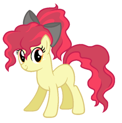 Size: 574x578 | Tagged: safe, artist:unoriginai, oc, oc only, oc:ginger gold, pony, blank flank, bow, female, freckles, hair bow, mare, offspring, parent:apple bloom, parent:flim, parents:flimbloom, simple background, solo, white background