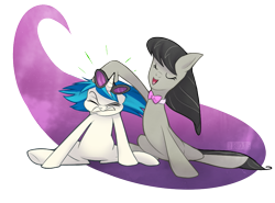 Size: 903x668 | Tagged: safe, artist:seanica, dj pon-3, octavia melody, vinyl scratch, earth pony, pony, eyes closed, gritted teeth, noogie, sitting