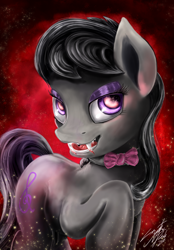 Size: 2300x3300 | Tagged: safe, artist:cryptic-dash, octavia melody, earth pony, pony, undead, vampire, vampony, looking at you, sharp teeth, solo