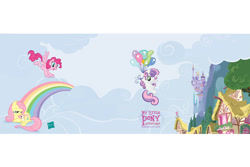 Size: 1000x667 | Tagged: safe, artist:brittany harriman, artist:lauren faust, fluttershy, pinkie pie, posey, sweetie belle, pegasus, pony, rabbit, unicorn, g1, balloon, canterlot, g1 to g4, generation leap, hasbro, official, pegasus pinkie pie, ponyville, race swap, stock image, wings