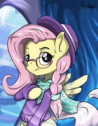 Size: 4881x6251 | Tagged: safe, artist:rainihorn, fluttershy, pegasus, pony, fake it 'til you make it, absurd resolution, alternate hairstyle, bottomless, clothes, female, glasses, hipstershy, mare, partial nudity, solo, sweater, sweatershy, valley girl