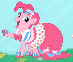 Size: 791x666 | Tagged: safe, screencap, pinkie pie, earth pony, pony, suited for success, clothes, cropped, dress, female, gala dress, mare, solo