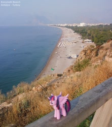 Size: 1415x1600 | Tagged: safe, artist:hellarmy, derpibooru import, twilight sparkle, twilight sparkle (alicorn), alicorn, pony, antalya, beach, female, figure, mare, mediterranean sea, ponies around the world, toy, turkey (country)