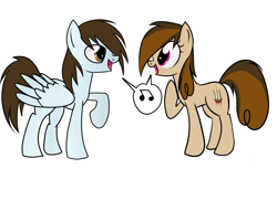 Size: 1000x800 | Tagged: safe, artist:wubcakeva, oc, oc only, oc:cupcake slash, oc:mayde, earth pony, pegasus, pony, duo, speech bubble