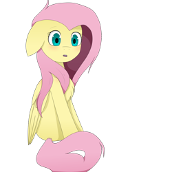 Size: 1024x1024 | Tagged: safe, artist:silvermist1089, fluttershy, pegasus, pony, chest fluff, female, floppy ears, folded wings, looking at something, mare, open mouth, simple background, sitting, solo, transparent background, wings