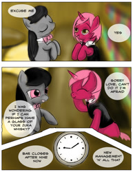 Size: 1200x1553 | Tagged: safe, artist:gunslingerpen, octavia melody, oc, earth pony, pony, comic:allegrezza, bartender, clock, comic