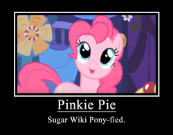 Size: 1366x1067 | Tagged: safe, artist:xarti, pinkie pie, pony, c:, demotivational poster, meme, smiling, solo, tv tropes