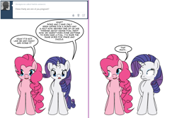 Size: 1204x800 | Tagged: safe, artist:dekomaru, pinkie pie, rarity, pony, unicorn, ask, comic, implied canon x oc, implied shipping, implied sparity, implied straight, tumblr, tumblr:ask twixie