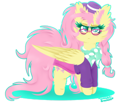 Size: 1024x860 | Tagged: safe, artist:vanillaswirl6, fluttershy, pegasus, pony, fake it 'til you make it, :<, braid, cheek fluff, clothes, colored eyelashes, colored pupils, ear fluff, female, fluffy, glasses, hair tie, hat, hipster, hipstershy, scarf, simple background, skirt, solo, sweater, sweatershy, transparent background