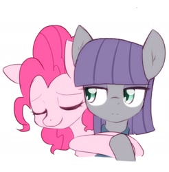 Size: 1790x1818 | Tagged: safe, artist:akainu_pony, maud pie, pinkie pie, earth pony, pony, bonding, cute, diapinkes, duo, female, hug, mare, maudabetes, simple background, sisters, smiling, when she smiles, white background