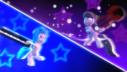 Size: 1920x1080 | Tagged: safe, artist:flutterdaz, dj pon-3, octavia melody, vinyl scratch, earth pony, pony, slice of life (episode), 3d, cello, headphones, keyboard, musical instrument, scene interpretation, shit just got real, source filmmaker, stars